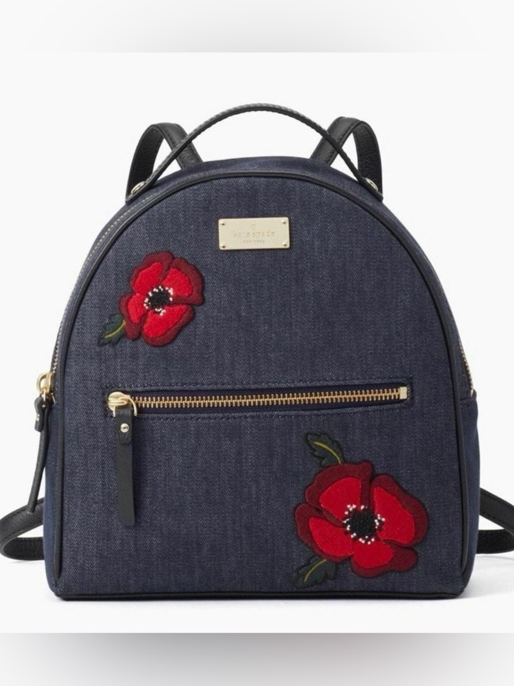 kate spade Grove Street Sammi Poppy  navy denim backpack with red flowers NWOT